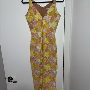Elegant Floral Midi Dress - Yellow, Pink, White Dress The Population Size “S”